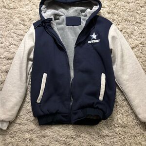 Cowboys Navy and Gray Full Zip Jacket Drawstring Hoodie Size M